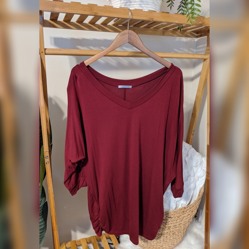 NWOT maroon 3/4 length dolman sleeve top